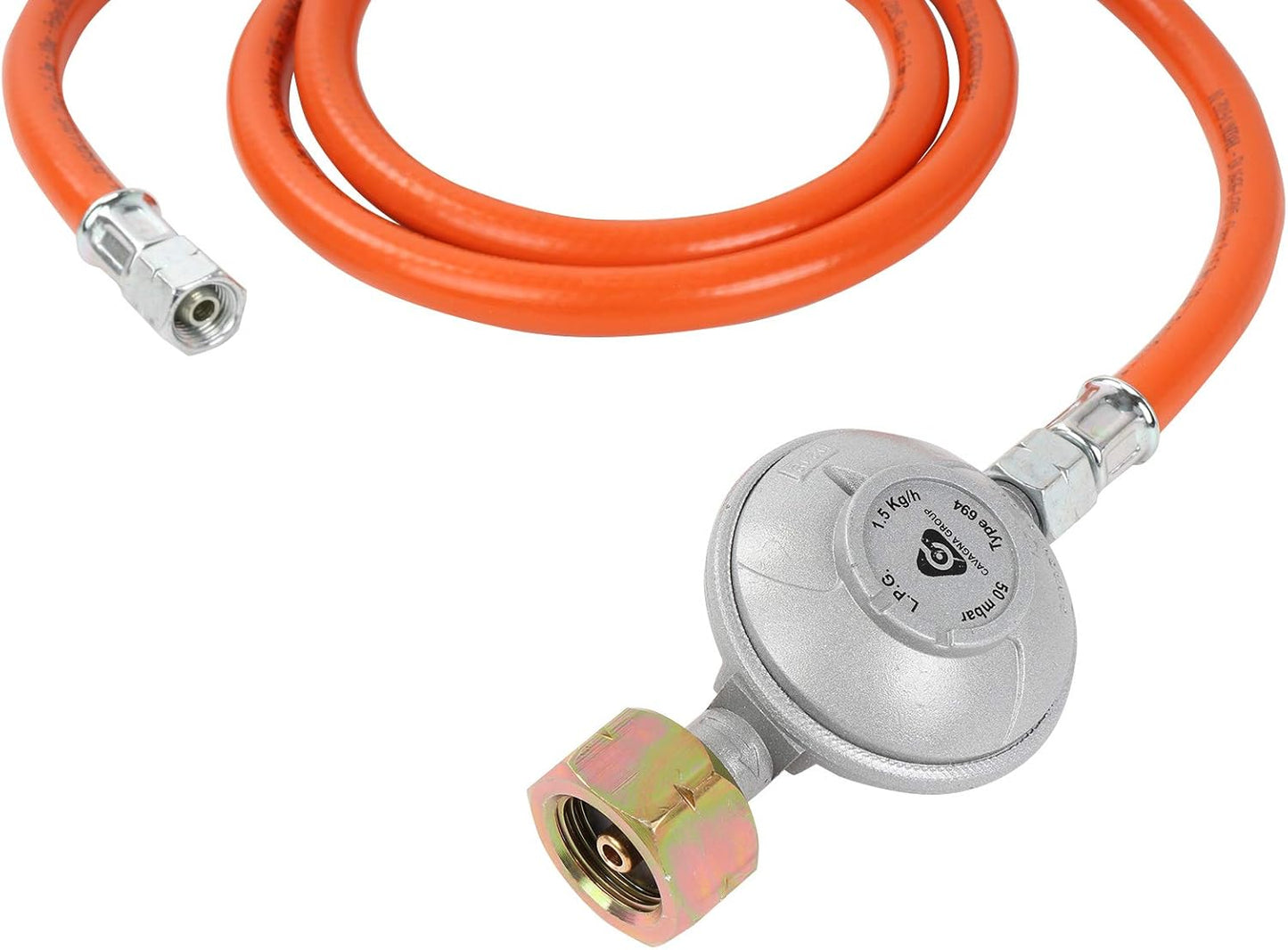 Druckminderer, 50 mbar, 1,5 m Schlauch, Schraubverbinder mit 1/4 Zoll Linkgsgewinde, Typ G607